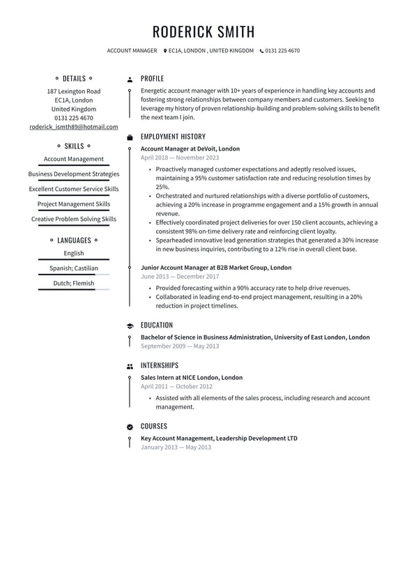 Account Manager resume example