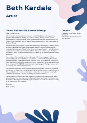 Artist cover letter example