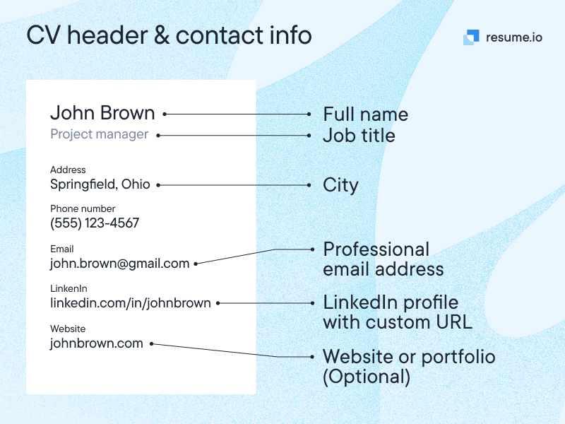 CV header and contact information section breakdown CV header and contact information section breakdown