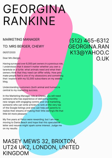 Modern cover letter template Colour Splash
