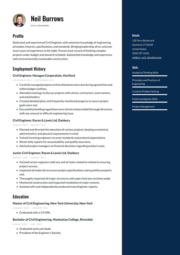 Civil Engineer resume example