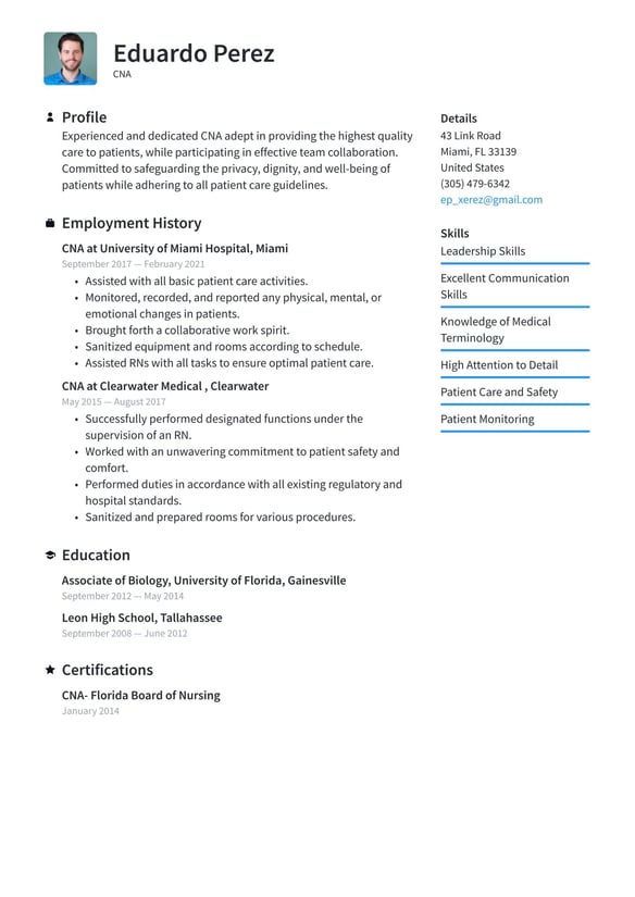CNA resume example