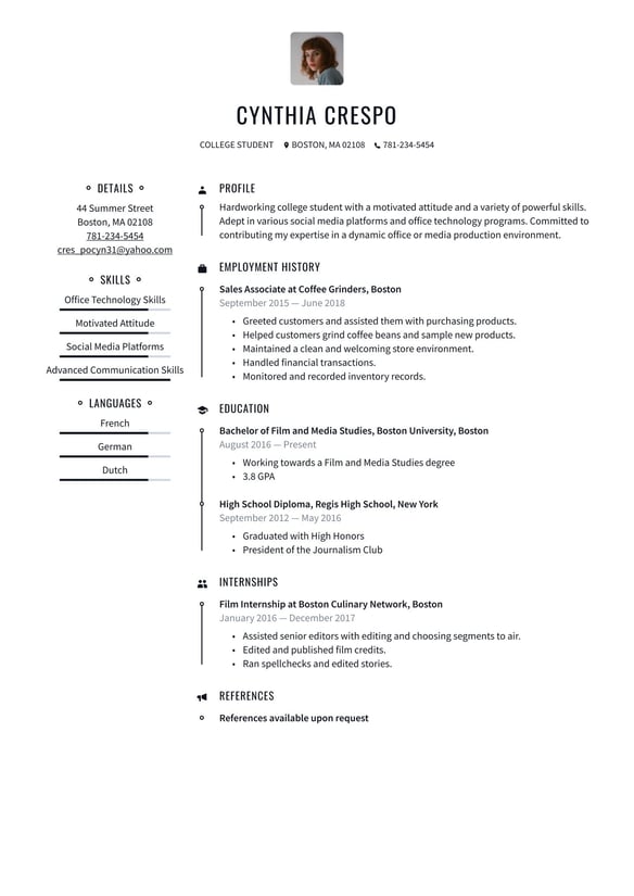 College Student resume example