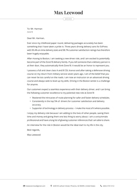 Driver cover letter example