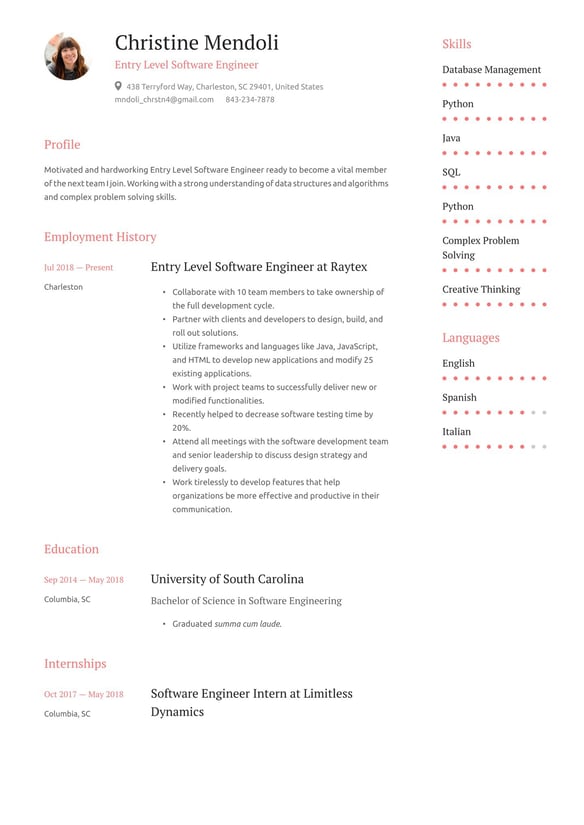 Entry-level Software Engineer resume example