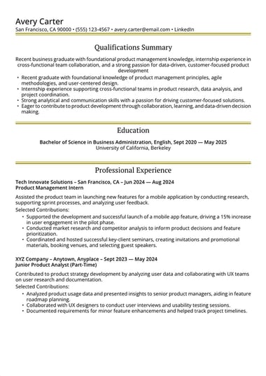 Ats resume template Entry Level