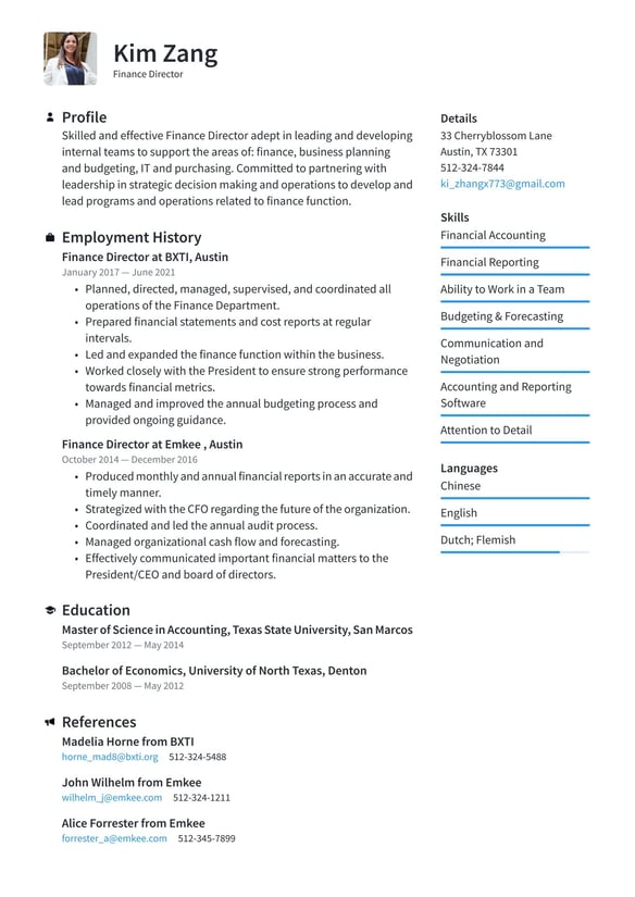Finance Director resume example