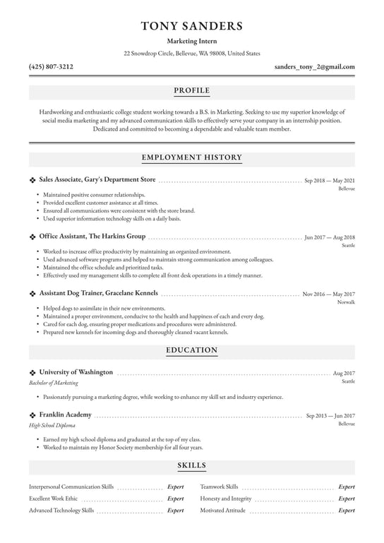 Internship resume examples & templates