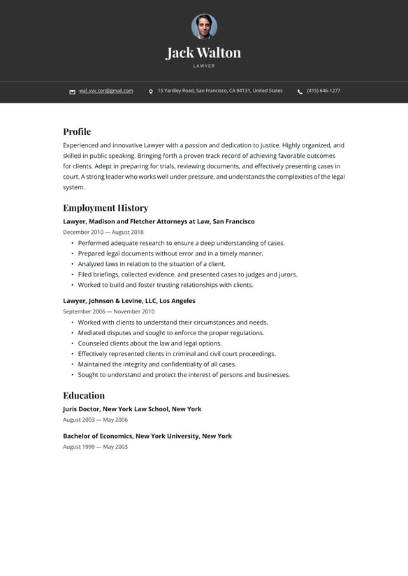 Lawyer resume example