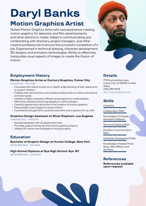 Motion Graphics Artist resume example