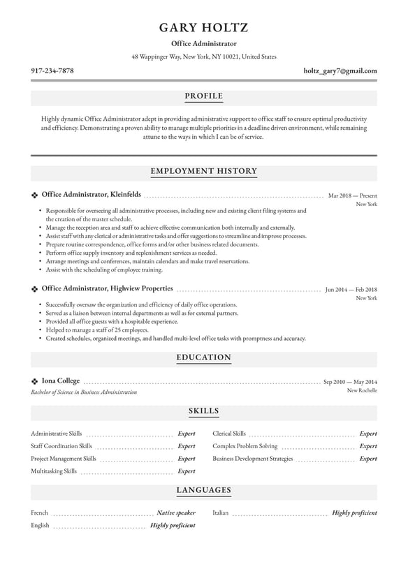Office Administrator resume example