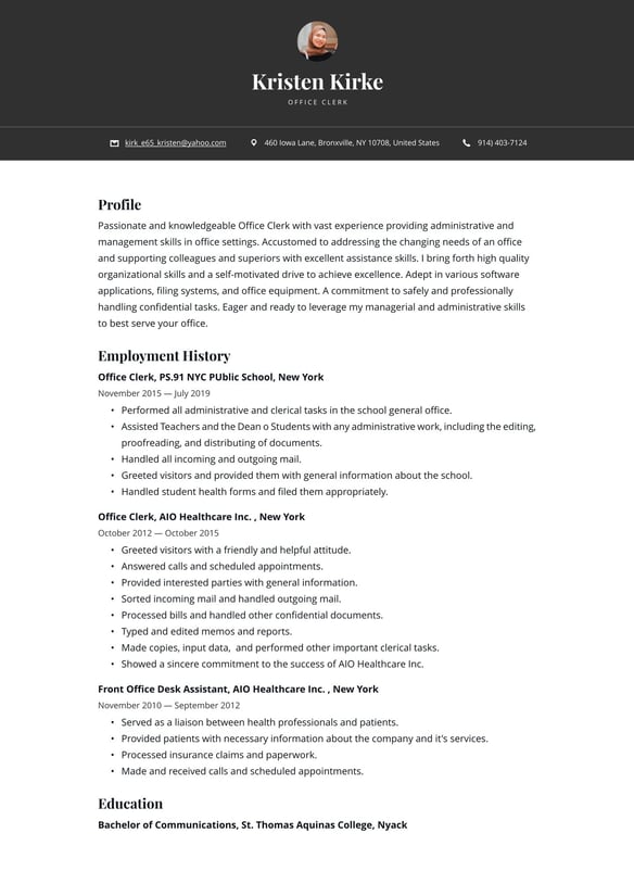 Office Clerk resume example