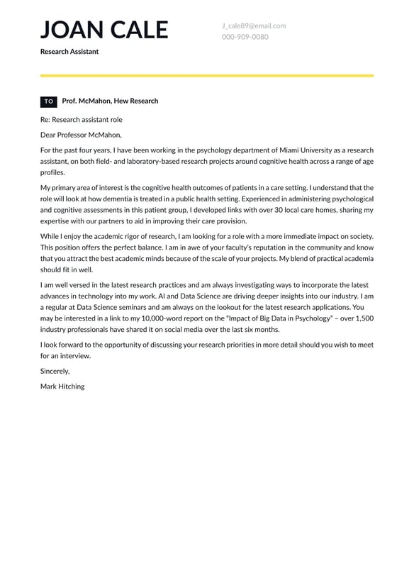 Research Assistant cover_letter example