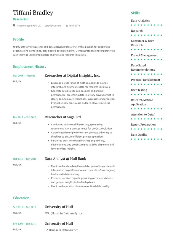 Researcher resume example