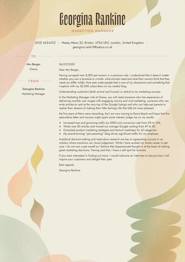 Modern cover letter template Visionary