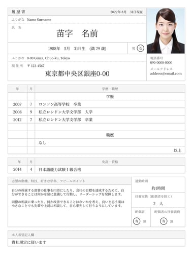 Ats resume template Rirekisho
