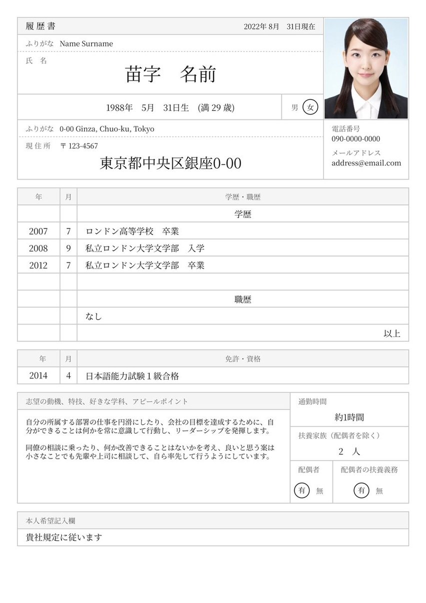 Rirekisho resume template