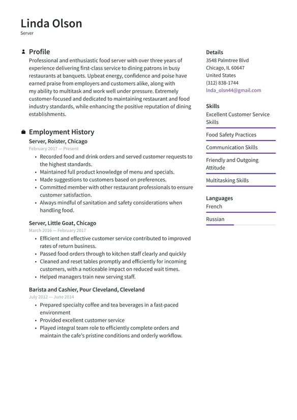 Server resume example