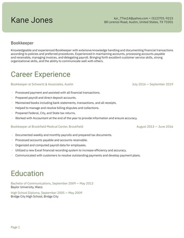 Ats resume template Header ATS