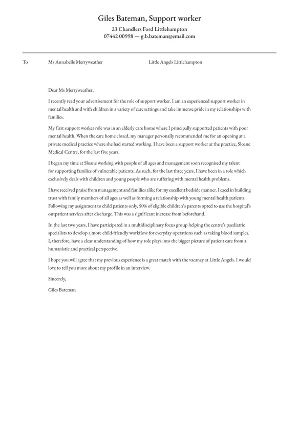 Support Worker cover_letter example