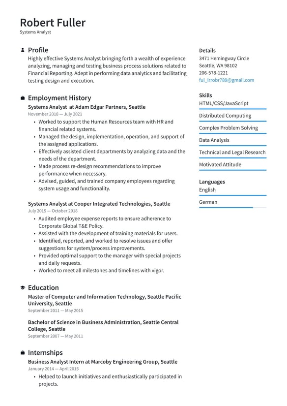 Systems Analyst resume example