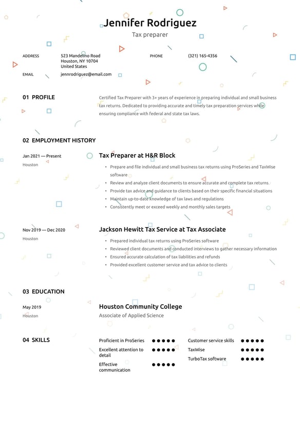 Tax Preparer resume example