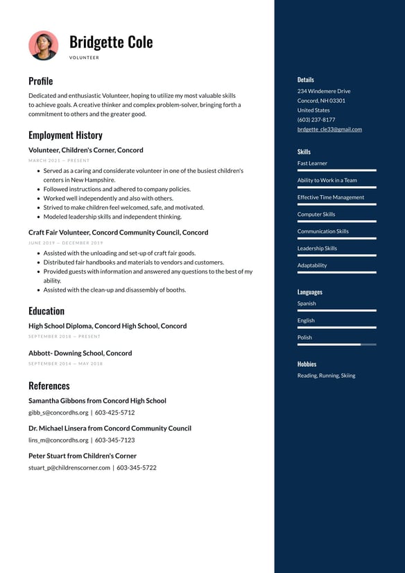 Volunteer resume example